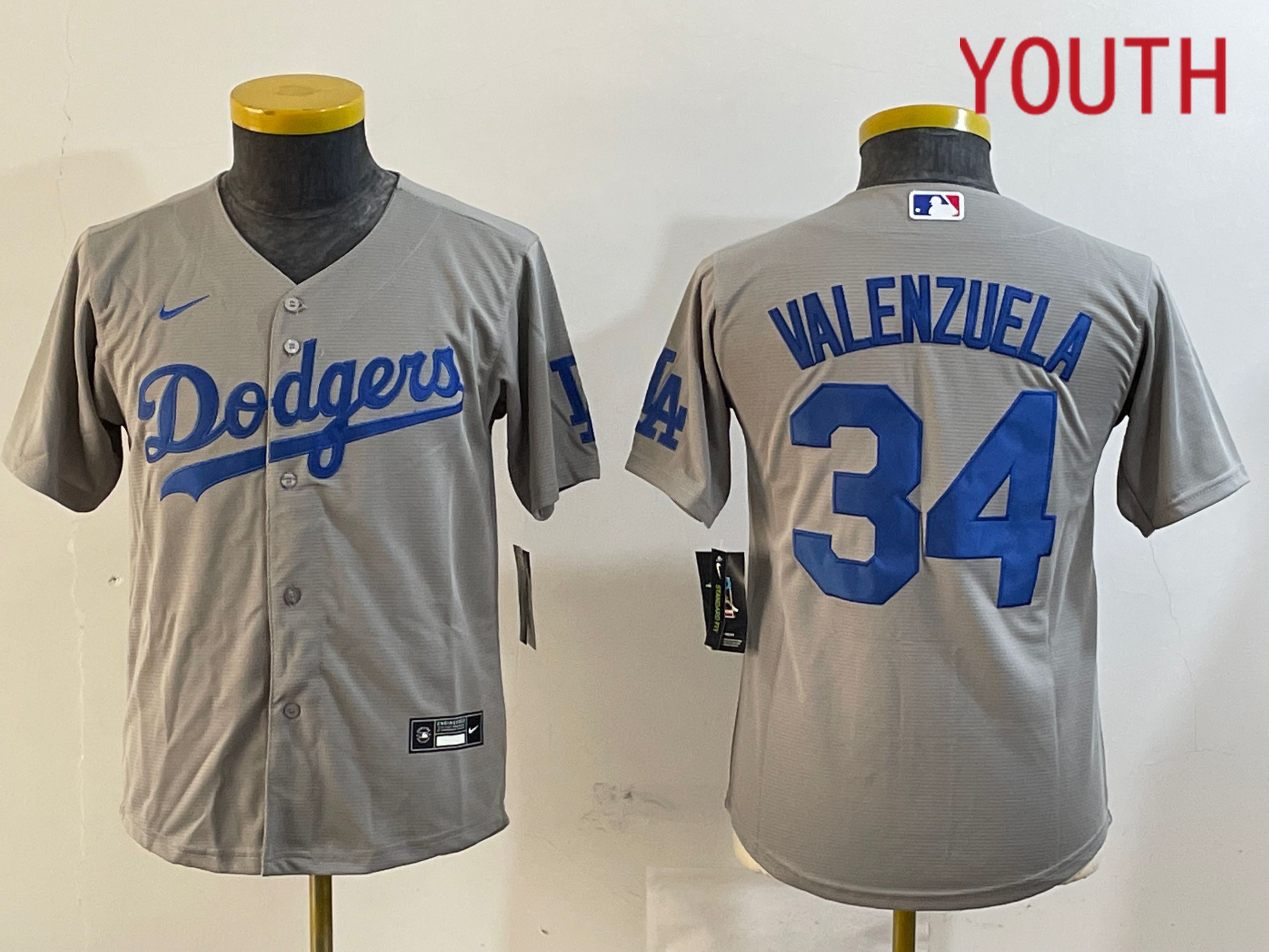 Youth Los Angeles Dodgers #34 Valenzuela Grey Game 2024 Nike MLB Jersey style 1216